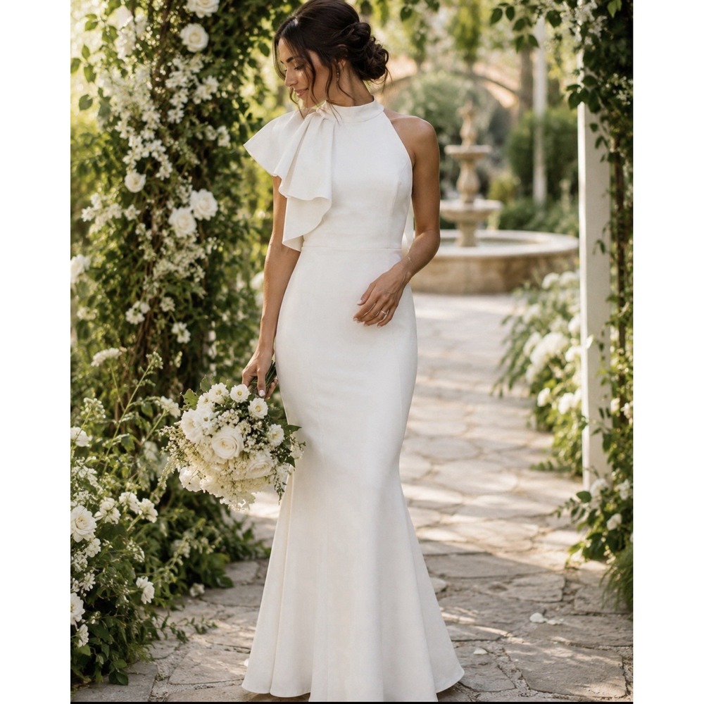 Lulus Mermaid Maxi Dress Women Medium Ivory Asymmetrical Ruffle  Bridal Formal